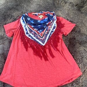 Red white blue USA T Shirt removable scarf patriotic